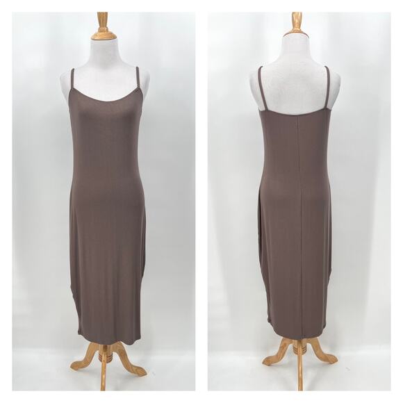 PARADE Perfect Rib Midi Dress Womens M Truffle Brown Spaghetti Strap Scoop Neck - Picture 3 of 16